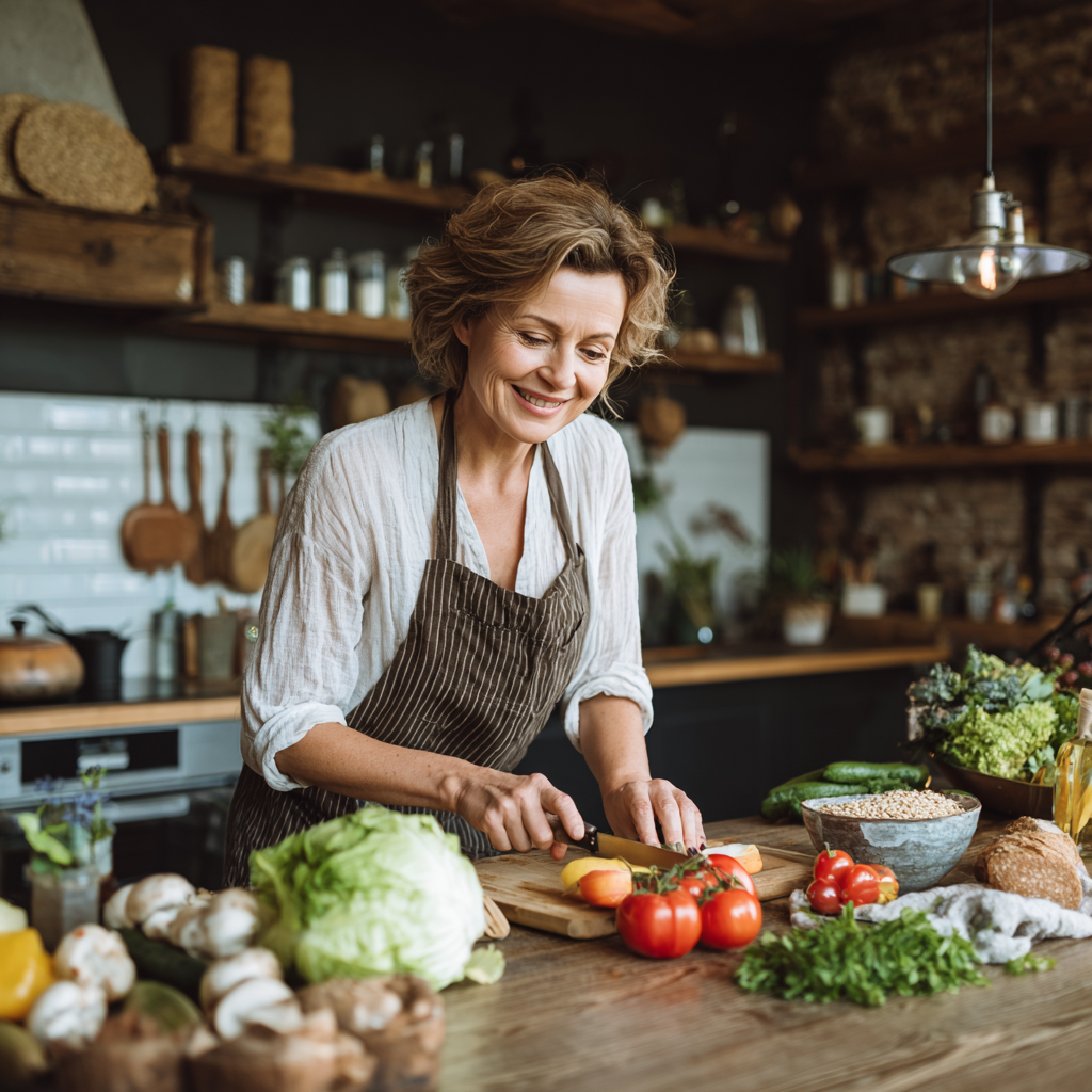 Relaxed Ukrainian adults enjoying mindful eating in calm environment